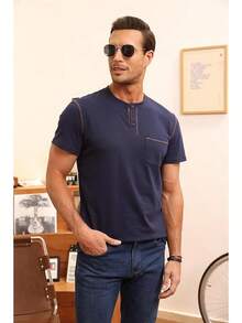 Henley Shirts Slim Fit Button T-Shirthalloween - 寶藍色 - 查看 11