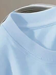 Boys' Casual Graphic Tee, Outdoor Nature Scene Print, Summer Beach Style, Round Neck Short Sleeve T-Shirt, Kids Clothing, New Boys Summer Top - Baby Blue - View 4