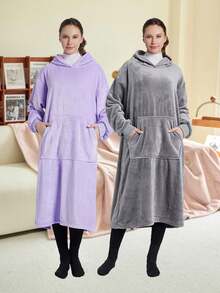 1 Sets Of Wearable Blanket Hoodie For Women And Men, Oversized Hooded Blankets Sweatshirt, Cozy And Warm Fleece Blanket With Sleeves And Giant Pocket For Adults And Kids,Cozy Hooded Blanket As A Gift Indoor & Outdoor - Multicolor - View 7