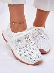 Women's Breathable Casual Solid Color Walking Sneakers - White - View 5