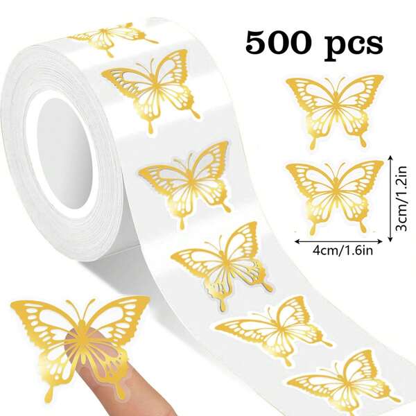 500/1000 Stücke goldene Folie Schmetterling Aufkleber - selbstklebende Umschlag Siegeletiketten, 12x8 Zoll, geeignet für Geschenkkarten, Geburtstagsfeiern und Basteleien
