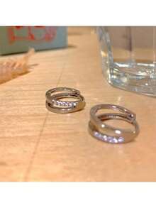 A Pair Of Delicate And Small Silver Double Layered Ear Buckles, With A Luxurious And High-End Temperament, Versatile And Fashionable Female Earrings, Perfect For Daily Wear, Commuting And Gatherings - Ideal Gift - 銀色 - 查看 3