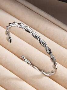 Charm Cuff Twist Bracelets Opening Bangles For Women Gold Color 316L Stainless Steel Wire Thin Simple Bangles Jewelry - Multicolor - View 12