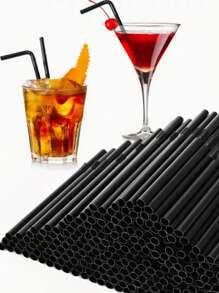 100/200/300pcs Thickened Durable Black Straws, Black Bendable Straws, Length 8.27inch/21cm, Coffee And Stirrers, Drink Accessories, Diameter 0.24inch/0.6cm, Suitable For Kitchen, Bar, Club, Drinks, Milk, Soda Water, Party, Restaurants And Home Use
