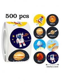 500pcs Vibrant Space Planet Doodle Stickers - 1 Inch Colorful Paper Labels, Suitable For Scrapbooking, Party Favors, Office Supplies Decoration, DIY Crafts And Gift Tags,For School Supplies,Back To School - Multicolor - View 8