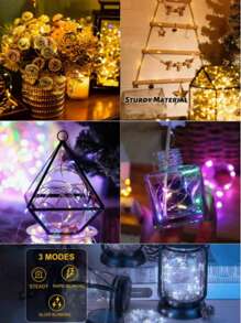 1 Pack Battery Powered LED Fairy Lights, 3 Speed Modes, 6.58ft/2m Battery Operated String Lights, Waterproof Twinkle Lights For Outdoor, Wedding, Romantic Atmosphere, Valentine's Day Decor, Party Favor DIY, New Year Decoration, 3 Pack, 6 Pack, 10 Pack, 3 Meters/9.84ft