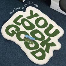 1pc "You Look Good" Asymmetrical Shaped Plush Rug, Machine Washable, Home Decor For Living Room, Bedroom, Bathroom, Kitchen