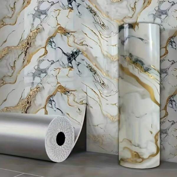 1 Roll Self-Adhesive Marble Wallpaper - Removable And Reusable Backing, Size: 118.11 Inches/93.7 Inches, Green With Golden Veins - Luxurious Marble Look, Ideal For Kitchen, Bathroom, Living Room Decoration - Easy Installation And Trac Removal - Suitable For DIY And Professional Projects, Bathroom Wall Decor, Luxury Appearance, Thickened Replica, Wall Covering, Elegant Design,Urable Material, Decorative Film, Interior Use
