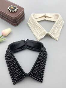 1pc Women's Beige & Black Handmade Pearl Embellished Detachable Collar, Versatile Wear For Stage Performance,Festival,Travel,Disco,Graduation Outfit - Beige - View 4