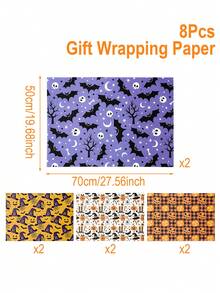 4/8pcs Halloween Decoration Gift Wrapping Paper, Happy Halloween Pumpkin Ghost Spider Bat Pattern Matte Wrapping Paper, Halloween Accessories, Trick Or Treat Decoration For Halloween, Craft Paper, Halloween Party Flower DIY Bouquets Waterproof Wrapping Paper, Florist Bouquet DIY Craft Wrap Paper, Book Leather, Halloween Supplies, Halloween Decor, Room Decor, Home Decor, Halloween Gifts, Halloween Favors Fall Decor Autumn Decor - Halloween-b - View 9