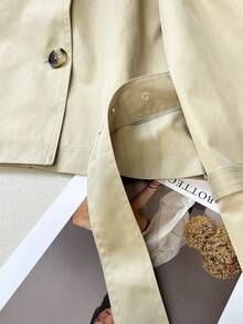 FGGG Double-Breasted Shoulder Strap Women's Khaki Short Trench Coat Autumn Winter Belted Waist British Commuter Style Office Party And Streetwear Women's Jacket