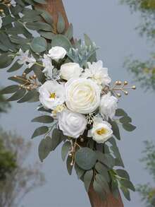 圣诞节经典花环两件套 - 人造白色花朵搭配塑料绿植装饰，适用于婚礼拱门、宴会厅及家居装饰 - 用途广泛，也可用于复活节、感恩节、情人节、家居装饰及新年礼物