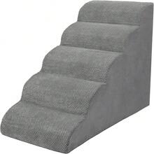 5 Level Pet Steps, Memory Foam Dog Steps With Non-Slip Bottom The Best Gift For Dogs. With Washable Cover. Supportive Pet Steps For Sofa Beds, Great For Senior Dogs And Puppies, Elegant Home Decor, Textured Surface - Grey - View 1