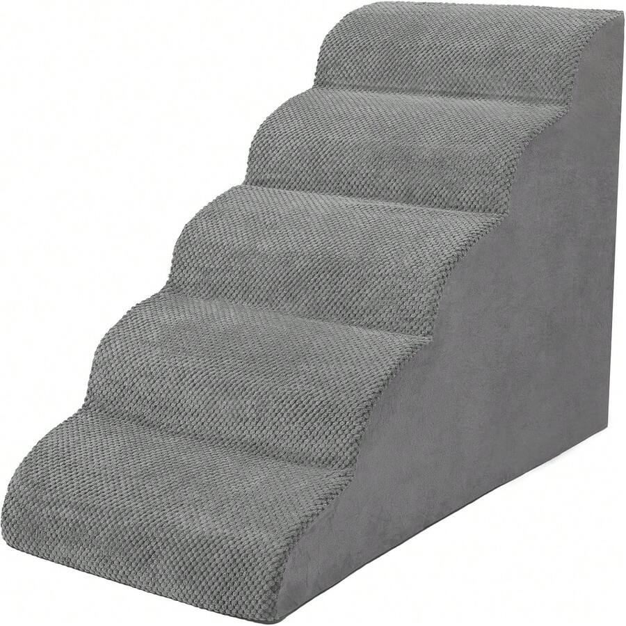 5 Level Pet Steps, Memory Foam Dog Steps With Non-Slip Bottom The Best Gift For Dogs. With Washable Cover. Supportive Pet Steps For Sofa Beds, Great For Senior Dogs And Puppies, Elegant Home Decor, Textured Surface - Grey - View 1