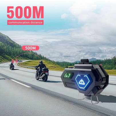 Easypie Selection 蓝牙 5.4 摩托车头盔对讲机 - 双骑手聊天、AI 语音控制、音乐共享、Type-C 快速充电、自动应答、LED 灯