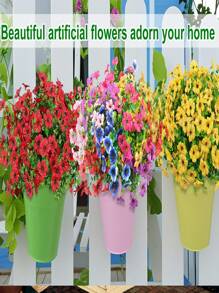 5pcs/3pcs/1pc Artificial Faux Plants Flowers Outdoor Spring Summer Decoration, Fake Silk Colorful Daisy Eucalyptus Realistic UV Resistant For Outside Home Planter Porch Patio Window Yard Decor,Outdoor Decor,Garden Decor (Mix)