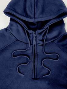 Men's Casual Sports Suit, Lightweight Zip-Up Hoodie With Jogger Pants, Anti-Pilling Sweatshirt, Durable Fabric, Reinforced Stitching, Quarter Zip Pullover, Adjustable Drawstring.  Spring/Fall  Winter    Regular Fit    Pocket  Zipper  Drawstring - 藏蓝色 - 查看 2