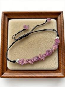 1pc Natural Gemstone Crystal Chip Beaded Braided Bracelet, Suitable For Women's Everyday And Holiday Wear, Jewelry Gift