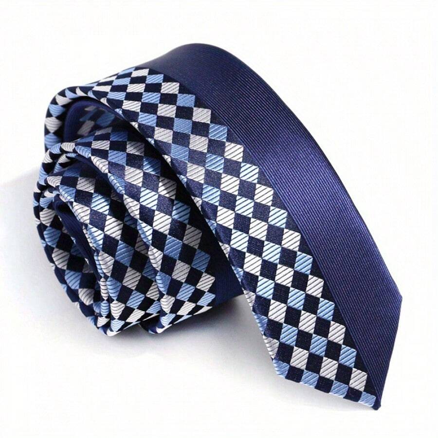 MANOBLE 1pc 2.36 Inch (6cm) Slim Tie, Fashion Dual-Color Symmetrical Design, Suitable For Business, Casual, Wedding, Party, And Outfit Matching Men Necktie - Shape - View 1