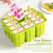 Homemade Popsicle Maker - 12-Cavity Silicone Mold With Lid, 50 Sticks/Bags/Ties + Tools - Foldable, Easy To Use - Ideal For Summer Parties & Gatherings - Green - View 2