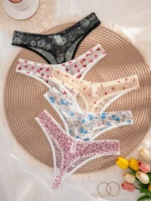 5er Pack Damen Höschen aus Baumwolle mit einfarbig, Frucht-, Leoparden- und Schleifen-Motiven, bequem - Verschiedenfarbig - Übersicht 2
