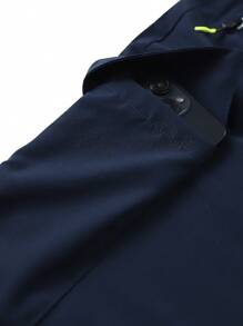 Men's Spring & Autumn Hiking Pants With Zipper Pockets & Drawstring, Straight Leg Casual Running Trousers With Striking NEON Highlight - Blue - View 9