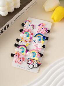 14 件/套彩色软粘土发夹，可爱卡通小马、独角兽、彩虹、冰淇淋装饰发夹，适合女孩，适合学校、派对、日常佩戴、发饰、爪夹、发夹、发夹、学校用品、礼物