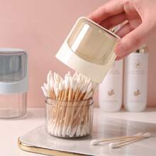 1pc Desktop Rotating Cotton Swab Box With Lid, Multifunctional Makeup Pad Storage Container, Convenient To Take