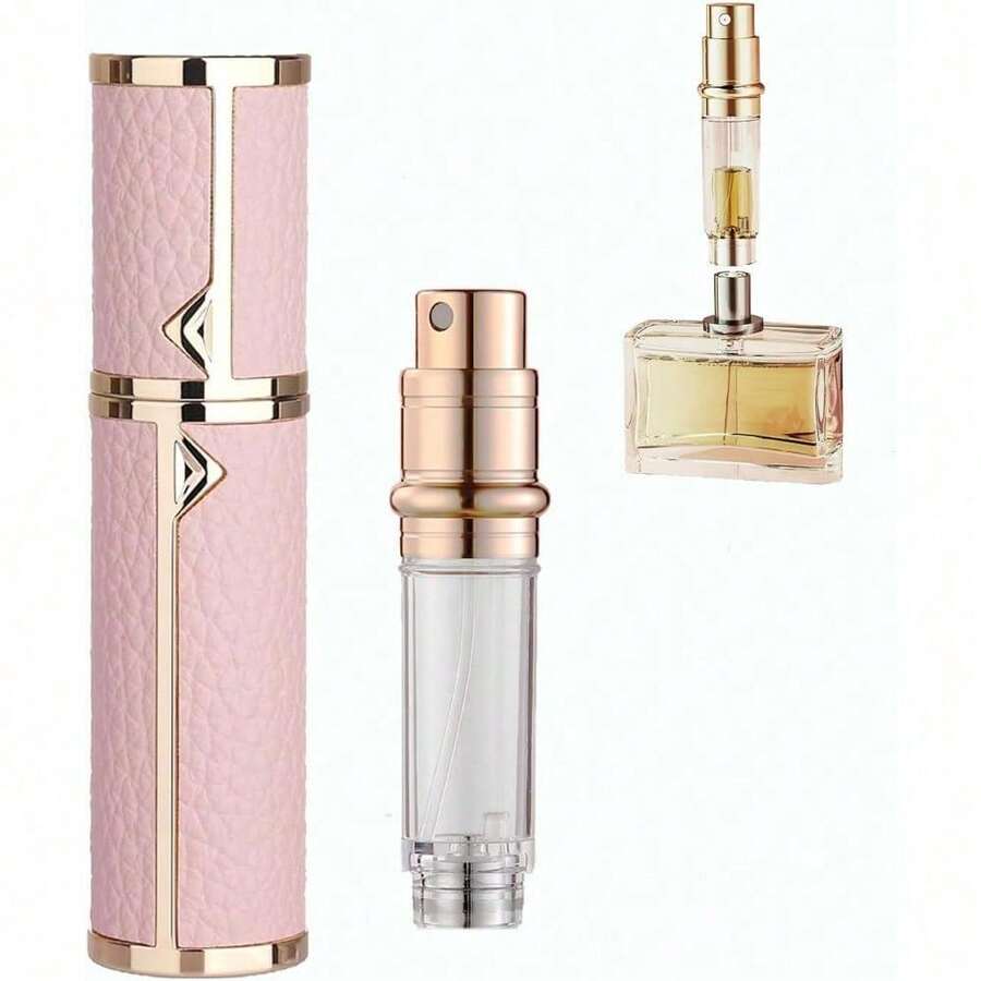 Ml Premium Perfume Atomizer - Refillable Travel Spray Bottle Set With Leather Case, Leakproof Mini Cologne & Essential Oil Dispenser For Women Men Teens, Luxury Portable Fragrance Bottle For Purse Gym Office Travel - 粉色 - 查看 1