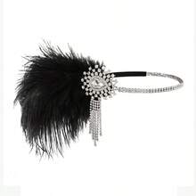 20 世纪 20 年代带羽毛的轻佻女郎头饰、咆哮的 20 年代向日葵羽毛头带、20 世纪 20 年代服装配饰、天然羽毛万圣节 - 彩色 - 查看 15