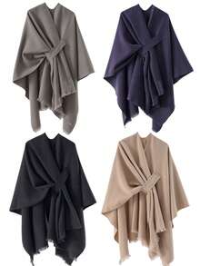 1pc Men's Solid Color Faux Cashmere Shawl Scarf Cloak, Versatile Style, Warm Wrap, Unisex High-End Design - Multicolor - View 5