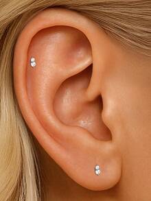 EleRunis 1 件 925 纯银精致爪镶耳钉 18K 镀金耳钉耳骨耳屏穿孔防过敏耳环珠宝礼物适合女士女孩日常佩戴婚礼派对订婚 - 銀色 - 查看 3