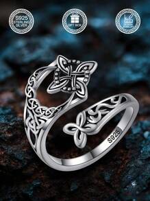 1 件 S925 纯银凯尔特结新月巫婆结戒指，女士珠宝，适合日常装饰、复活节装饰、音乐节装饰、复活节礼物、圣诞节礼物、婚礼礼物，附赠礼品盒 - 星月圖案 - 查看 3