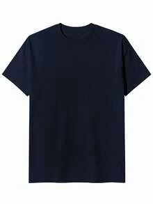 Women's Solid Color Short Sleeves, 220g Weight, 100% Cotton, Comfortable To Wear, Very Suitable For Running, Leisure Or Outdoor Entertainment, Fitness,Comfort Fit Short Sleeve Classic Cotton T-Shirt Women's Casual Short Sleeve Top - 藏青色 - 查看 2