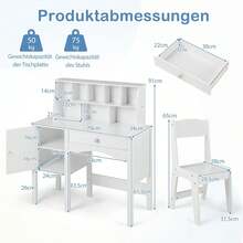 Children's Desk With Chair, Desk Set With Drawer, Storage Compartments & Cupboard, Children's Seating Group, Student Desk For Children From 3 Years, For Children's Room Playroom Kindergarten - 白色 - 查看 8