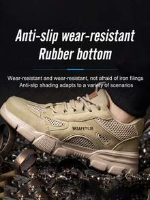 男士钢头工作鞋，米色工业男士工作训练鞋，户外建筑工地/花园工地足部防护工作通勤办公安全鞋；女士轻便防冲击钢头工作靴，舒适透气软底工作防护鞋，适合所有季节或户外徒步，时尚休闲运动安全鞋，圣诞节 - 米色 - 查看 5
