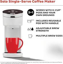 Pod Compatible Single Serve Coffee Maker With Reusable Pod And Bold Setting, 8-12oz, 40oz Reservoir, White - 白色 - 查看 3