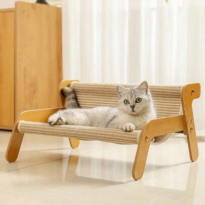 1pc 3-In-1 Cat Scratching Post With Furniture - Large Sisal Scratching Board, Cat Sofa Lounge With Hammock, Wooden Cat House, Cat Toys And Accessories, Suitable For All Seasons