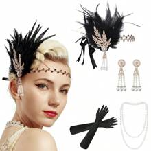 20 世纪 20 年代婚礼/派对头饰套装，包括头带、仿珍珠项链、手套、复古锌合金配饰，适合万圣节舞会