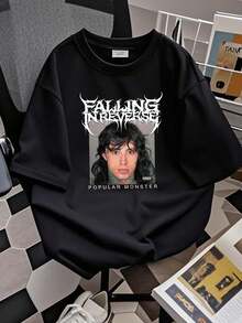 180g pure Cotton NEW Vintage Falling In Reverse Popular Monster Album Cover T-Shirt homme graphic Summer Stretched Comfortable Soft designer clothes Versatile Breathable streetwear fashion For Women Stylish Top For Everyday Wear Slightly Print Round Neck Short Sleeve Unisex Casual - Negro - Ver 2
