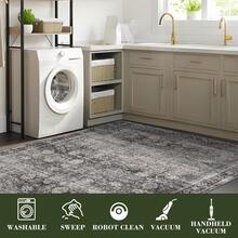 Washable Rugs For Living Room Vintage Rugs With Non-Slip Backing, Low Pile Stain-Resistant Distressed Oriental Carpet, Indoor Foldable Floral Print Floor Covering For Bedroom - Green Camel - View 9