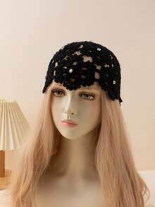 1 buah Topi Beanie Rajut Tangan Ringan Berongga dengan Dekorasi Kristal untuk Wanita, Cocok untuk Musim Semi/Panas, Musim Panas, Musim Gugur, Pakaian Sehari-hari & Aktivitas Luar Ruangan, Aksesori Musim Gugur - Berlian buatan - View 12
