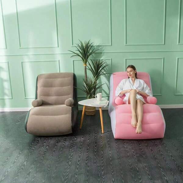 1pc Outdoor Lazy Inflatable Plush Sofa Portable Nap S-Shaped Thick Sofa Lounge Chair Balcony Bedroom Living Room Comfortable Single Chair