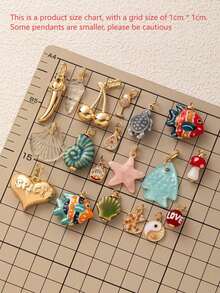 1pc Summer Fashion Ocean Style Shell, Sea Turtle, Delicate Orange & Blue Small Fish DIY Pendant, 18K Gold Plated, Anti-Oxidation, Suitable For Casual Daily Wear - Multicolor - View 2