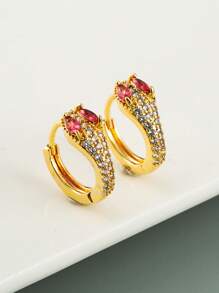 1pc 18K Platd Stainless Steel Geometric Crystal Inlaid Snake Shaped Open Hoop Earrings For Women, Fashion And Elegant, Suitable For Party, Date, Work