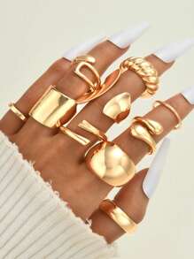 17KM 15/10/8Pcs Punk Smooth Geometric Open Rings Set For Women Old Money Exaggerated Irregular Silvery Golden Color Thick Chunky Ring Hip Hop Jewelry Gifts