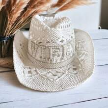 Customized Pearl Rhinestone White Straw Cowgirl Hat | Bridal Gifts | Nashville Bachelorette Party | Beachy