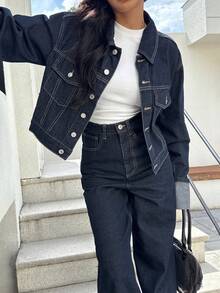 DEEKA Spring & Autumn New Women's Casual Everyday Rolled Sleeve Denim Jacket, Streetwear Back To School Clothes