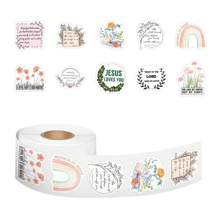 500 件灵感基督教贴纸卷，圣经诗句贴纸，花朵贴纸非常适合水瓶笔记本电脑剪贴簿贴花基督教礼物圣经日记用品，学校用品，返校