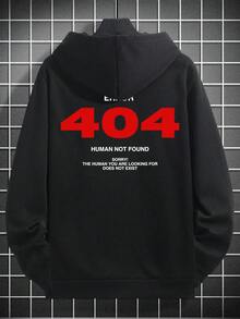 هودي كاجوال للرجال مطبوع عليه شعار 404 مبطن حراريًا، للخريف والشتاء، بأكمام طويلة